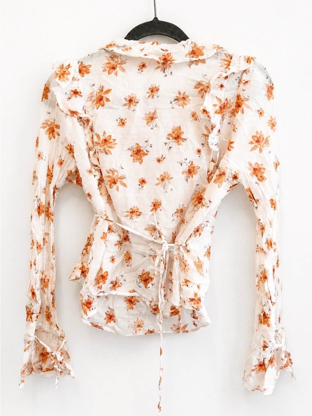 Free People - Floral Ruffle Wrap Blouse - Orange size M - Picture 2 of 3